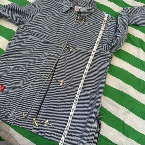 RALPH LAUREN fireman toggle closure chore coat in railroad stripe denim - Picture 8 of 10